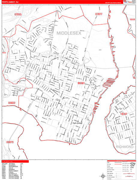 Perth Amboy, NJ Zip Code Map